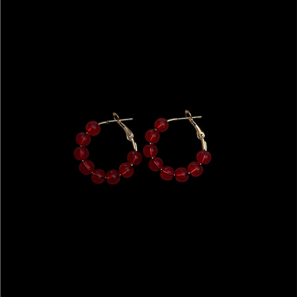 Red Beaded Hoop Earrings